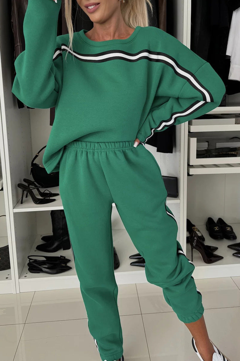 Drune | Vibes Langarm Sweatshirt und Elastische Hose Zweiteiler Satz