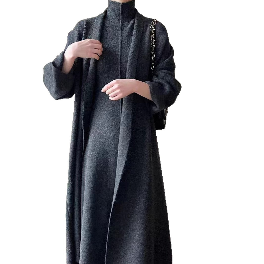 Damen Maxikleid mit hohem Kragen und überschnittenen Ärmeln Drune