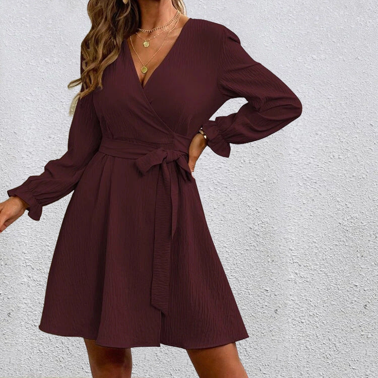 Drune | Schickes V-Ausschnitt Wickelkleid mit Schleife