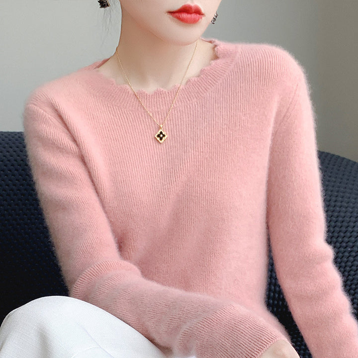 Damen Weicher Feinstrickpullover mit welligem Rundhalsausschnitt und kaschmirähnlicher Oberfläche Drune