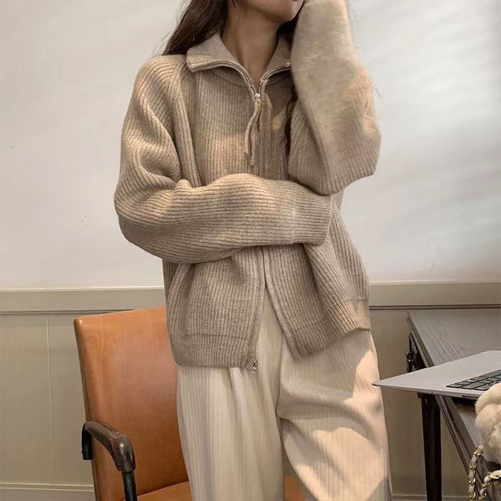 Damen Strickjacke mit asymmetrischem Reißverschluss Drune