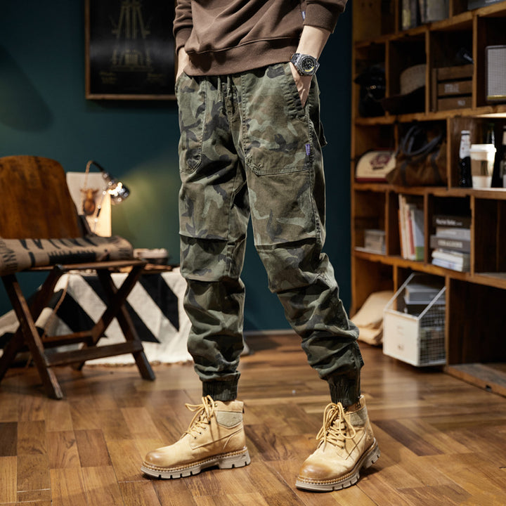 Herren Camouflage-Cargo-Jogginghose mit Tunnelzug, Knieabnähern und geripptem Knöchelabschluss Drune