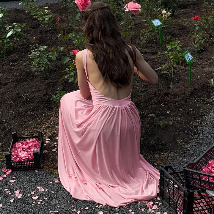 Damen elegantes und fließendes Maxikleid mit asymmetrischem Schnitt Drune