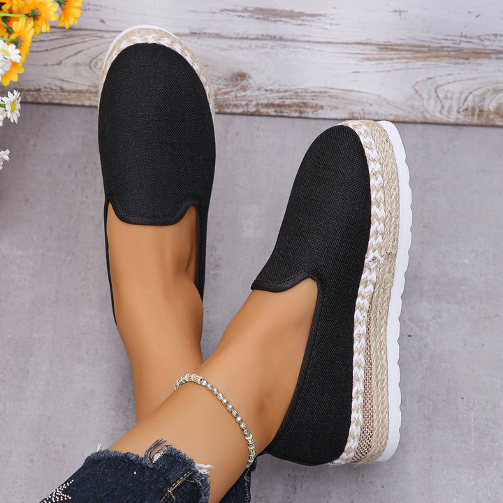Damen lässige Slip-On Espadrilles mit hochwertiger Jute-Sohle und elastischem Einstieg Drune