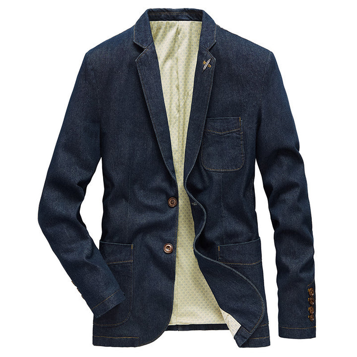 Herren Jeansblazer im Sakko-Stil mit aufgesetzten Taschen und Kontrastnähten Drune