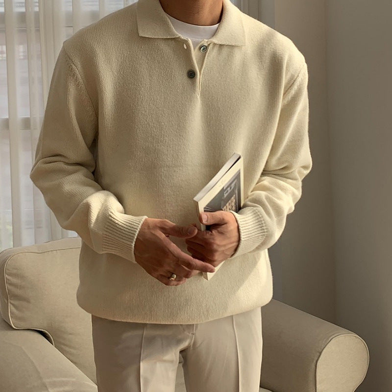Herren Modischer Grobstrickpullover mit Polokragen Drune