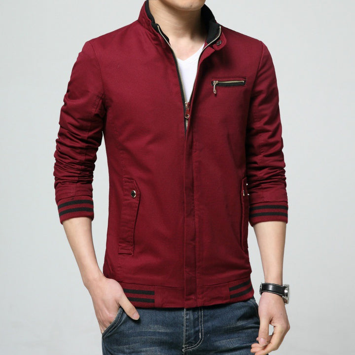 Herren nan sportlich-elegante Harringtonjacke mit Stehkragen, Reißverschlusstasche und gestreiften Rippbündchen Drune