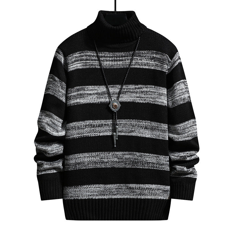 Herren Strickpullover mit hohem Kragen und modernem Streifenmuster Drune