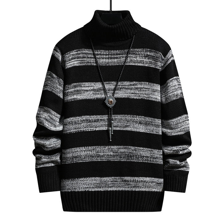 Herren Strickpullover mit hohem Kragen und modernem Streifenmuster Drune