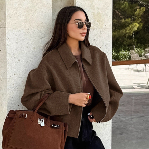 Damen lässige und bequeme Fleecejacke mit Kragen Drune