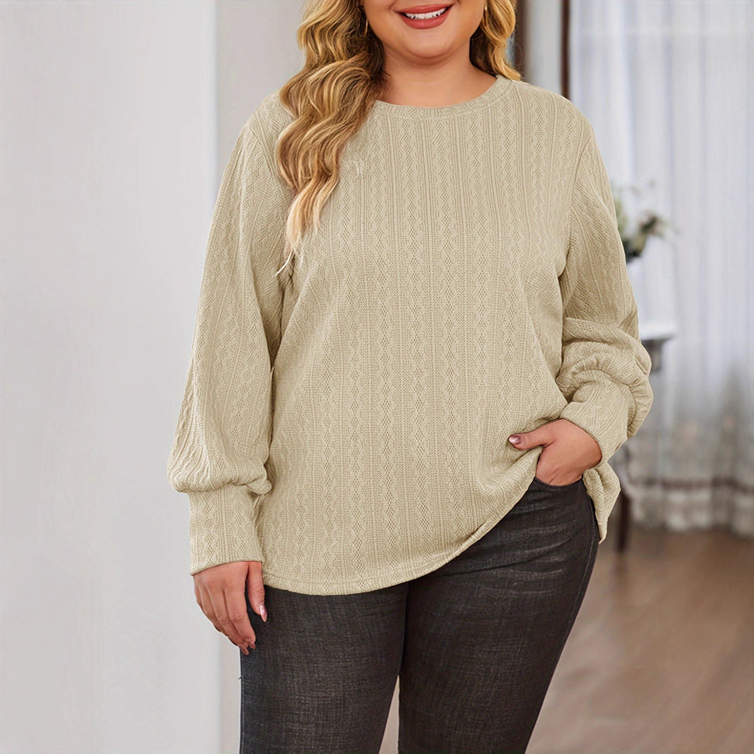 Damen Texturierter Oversize-Strickpullover mit Rundhalsausschnitt und Ballonärmeln Drune