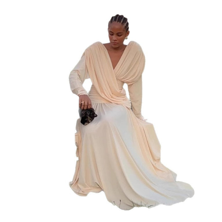 Damen Elegantes Wickel-Maxikleid mit tiefem V-Ausschnitt und Drapierung Drune