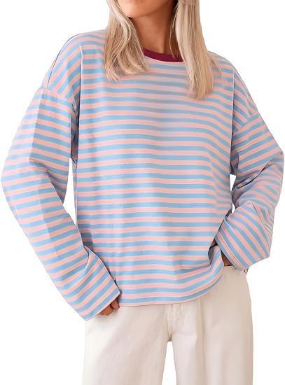 Damen gestreiftes Langarmshirt mit lässigem Schnitt und rundem Halsausschnitt