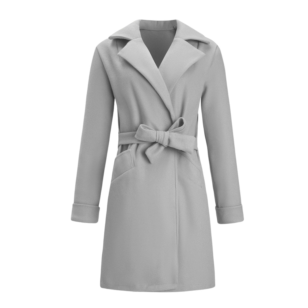 Damen Eleganter knielanger Mantel aus Wollmix mit breitem Revers und Bindegürtel Drune