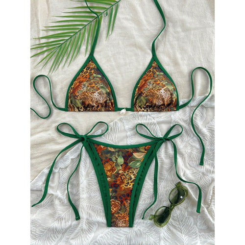 Damen Triangel-Bikini mit trendigem Animal-Print und verstellbaren Trägern Drune