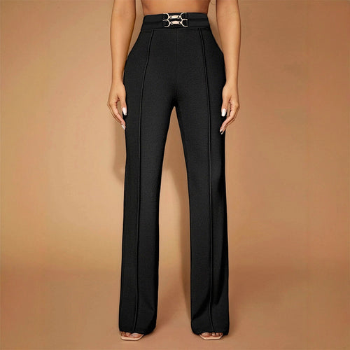 Damen Elegante High-Waist-Hose mit modischem Doppelschnallen-Detail Drune