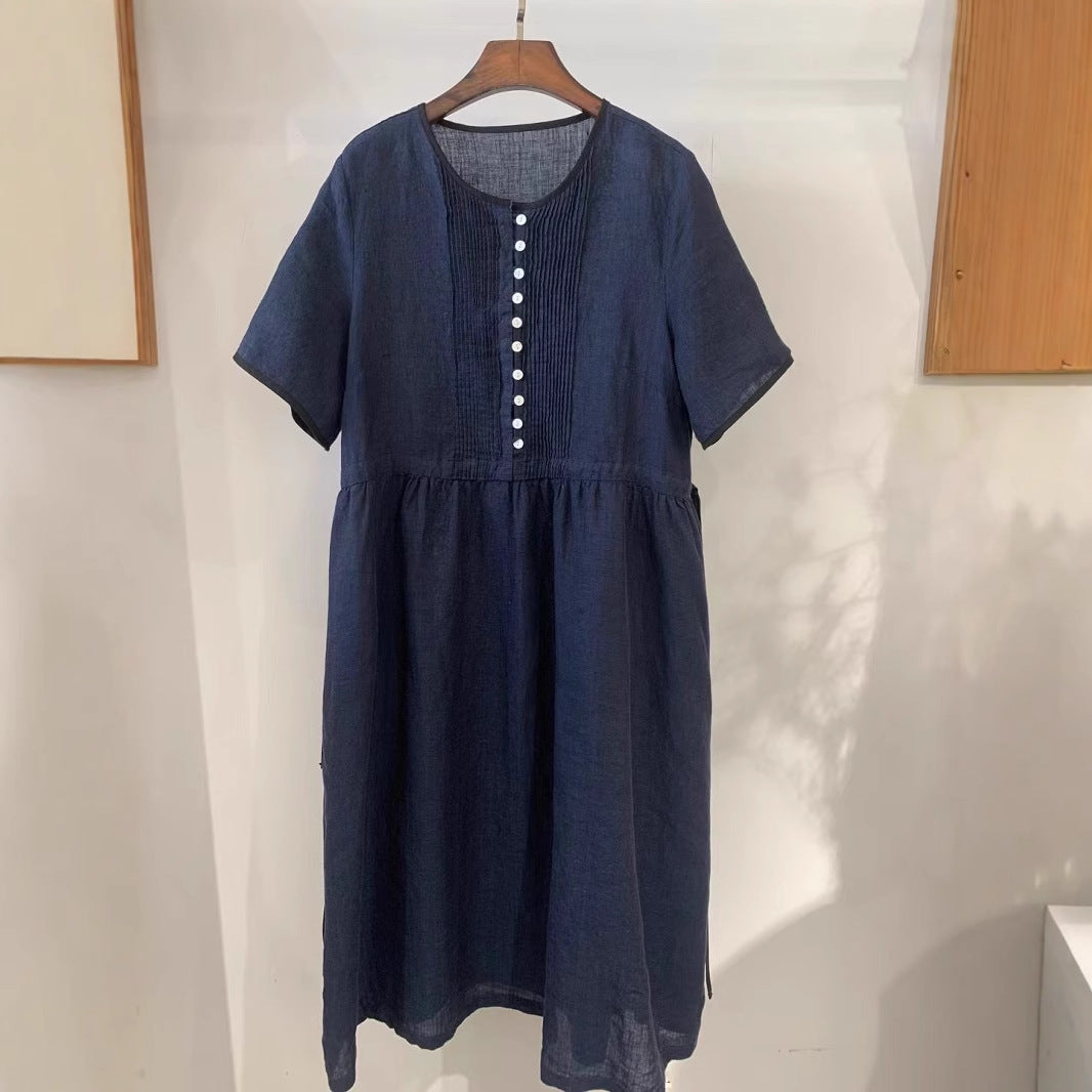Damen Freizeit Kurzarm Hemdblusenkleid Drune