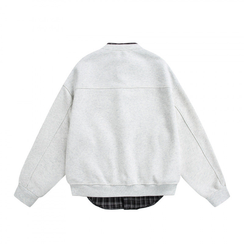 Herren Oversize-Sweatjacke im College‑Stil mit verdeckter Druckknopfleiste und kariertem Innenfutter Drune