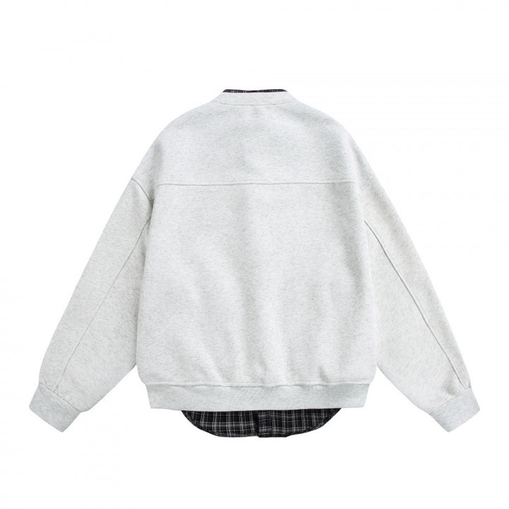 Herren Oversize-Sweatjacke im College‑Stil mit verdeckter Druckknopfleiste und kariertem Innenfutter Drune