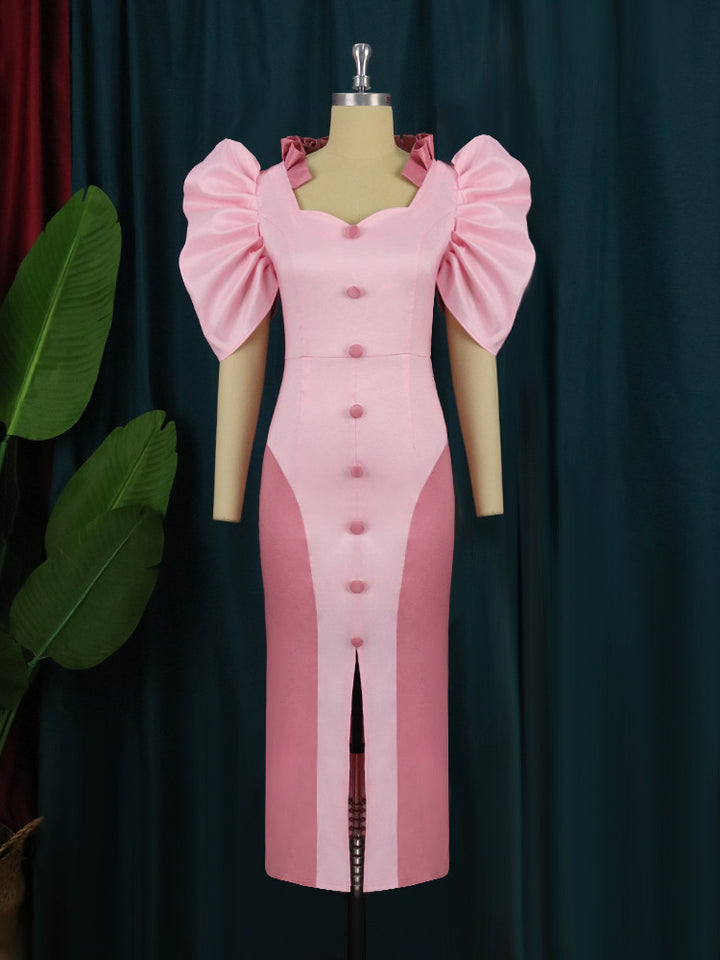 Damen Cocktailkleid mit voluminösen Puffärmeln und elegantem Schlitz Drune