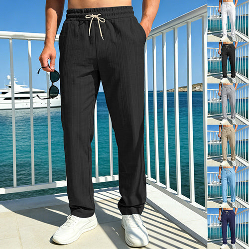 Herren Maritime Freizeit-Hose mit tonaler Rippstruktur, Kordelzug & Seitentaschen Drune