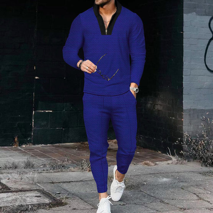 Herren sportliches Freizeit-Jogginganzug mit Hochkragen und eleganter Struktur Drune