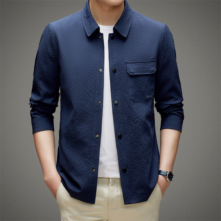 Herren Legeres strukturiertes Overshirt mit Brusttasche und Knopfleiste Drune
