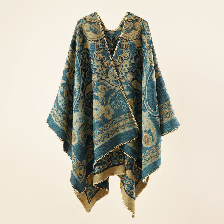 Damen Jacquard-gewebte Oversize-Ruana mit Ornamentik und offenem Kimono-Fall Drune