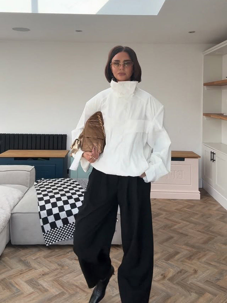 Damen Oversize Anorak‑Kurzjacke mit hohem Stehkragen und Kängurutasche Drune