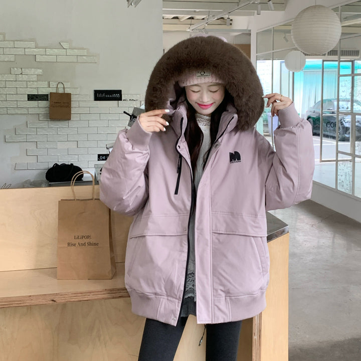 Damen Oversized Winterjacke mit abnehmbarem Kunstfellkragen und großen Taschen Drune
