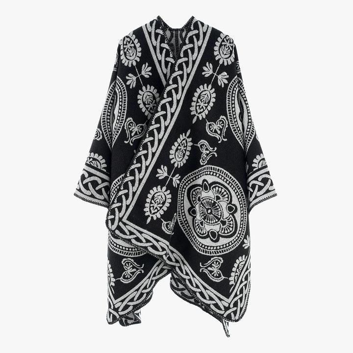 Damen Oversize-Cape mit ornamentalem Jacquard und asymmetrischem Zipfelsaum Drune
