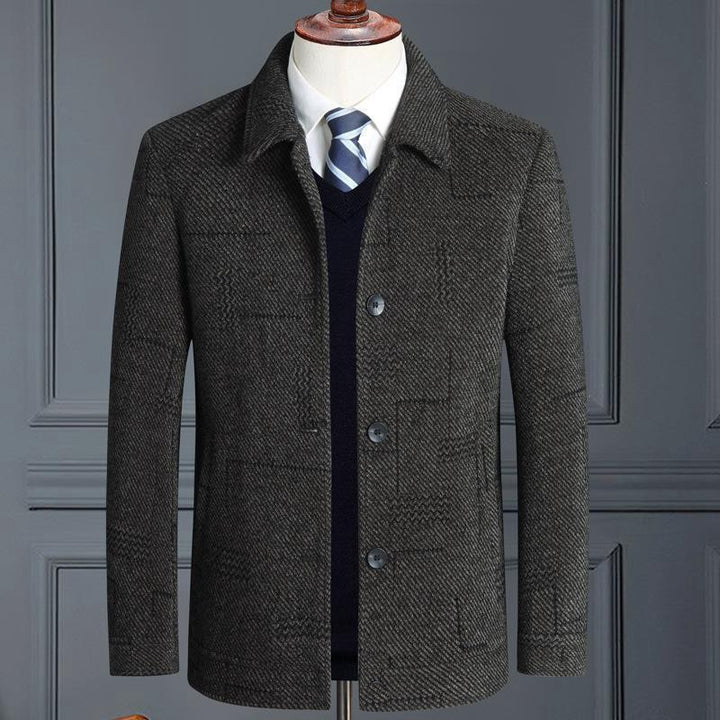 Herren eleganter Wollmix-Mantel mit strukturierter Weboptik und Knopfleiste Drune