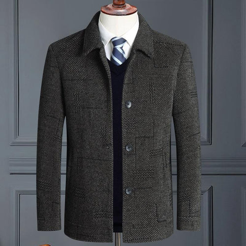 Herren eleganter Wollmix-Mantel mit strukturierter Weboptik und Knopfleiste Drune
