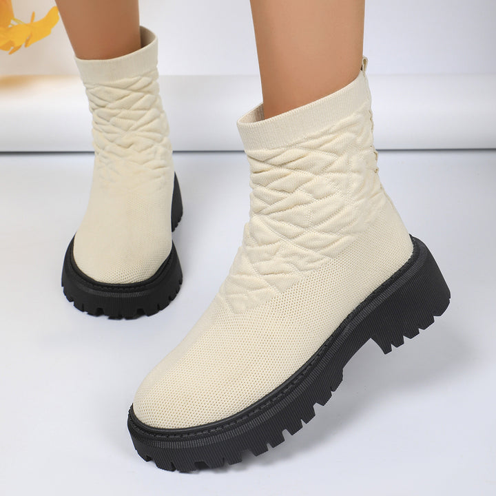 Damen Strick-Sockenboots mit geometrischer Stepp-Optik und klobiger Lug-Sohle Drune
