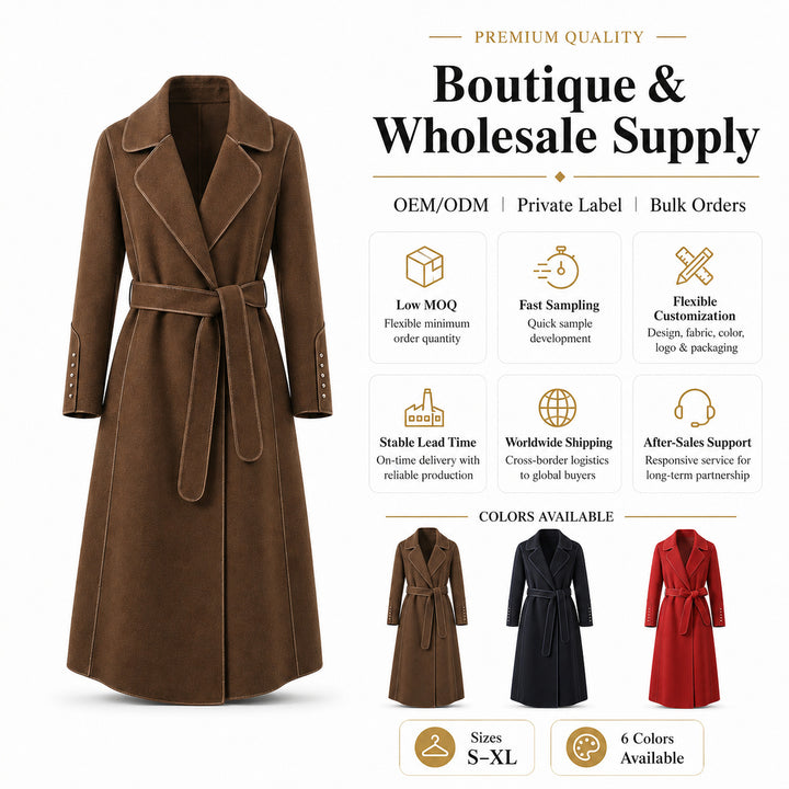 Damen Eleganter Wickelmantel mit Gürtel und hochwertigen Details Drune