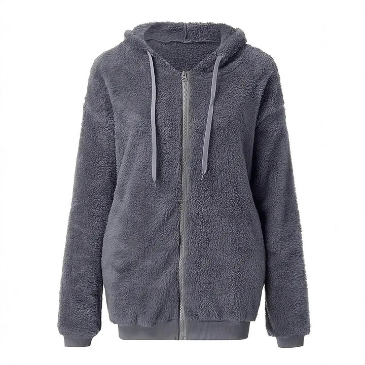 Damen Flauschige Kapuzenjacke mit Reißverschluss und praktischem Design Drune
