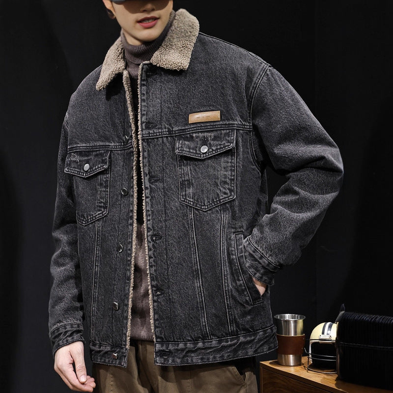 Herren Lässige Denimjacke mit Teddy-Futter Drune