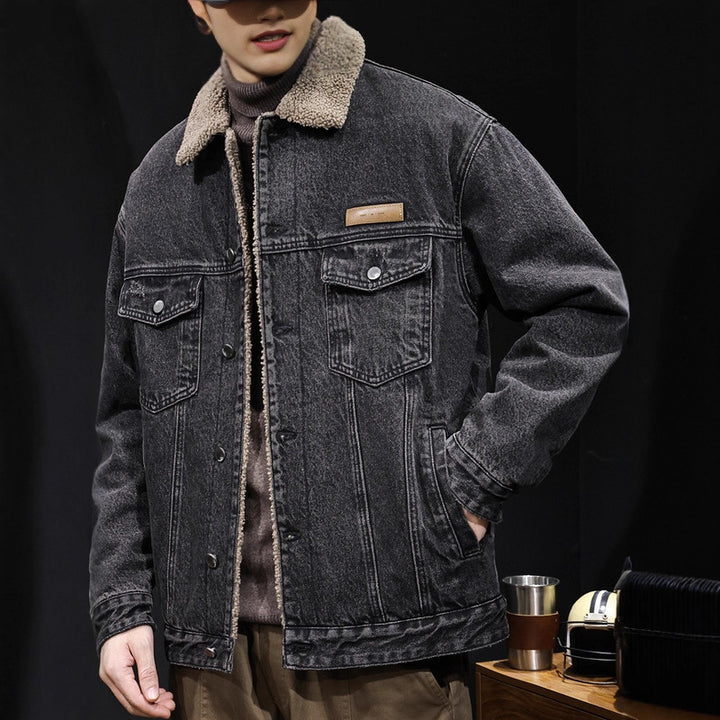 Herren Lässige Denimjacke mit Teddy-Futter Drune