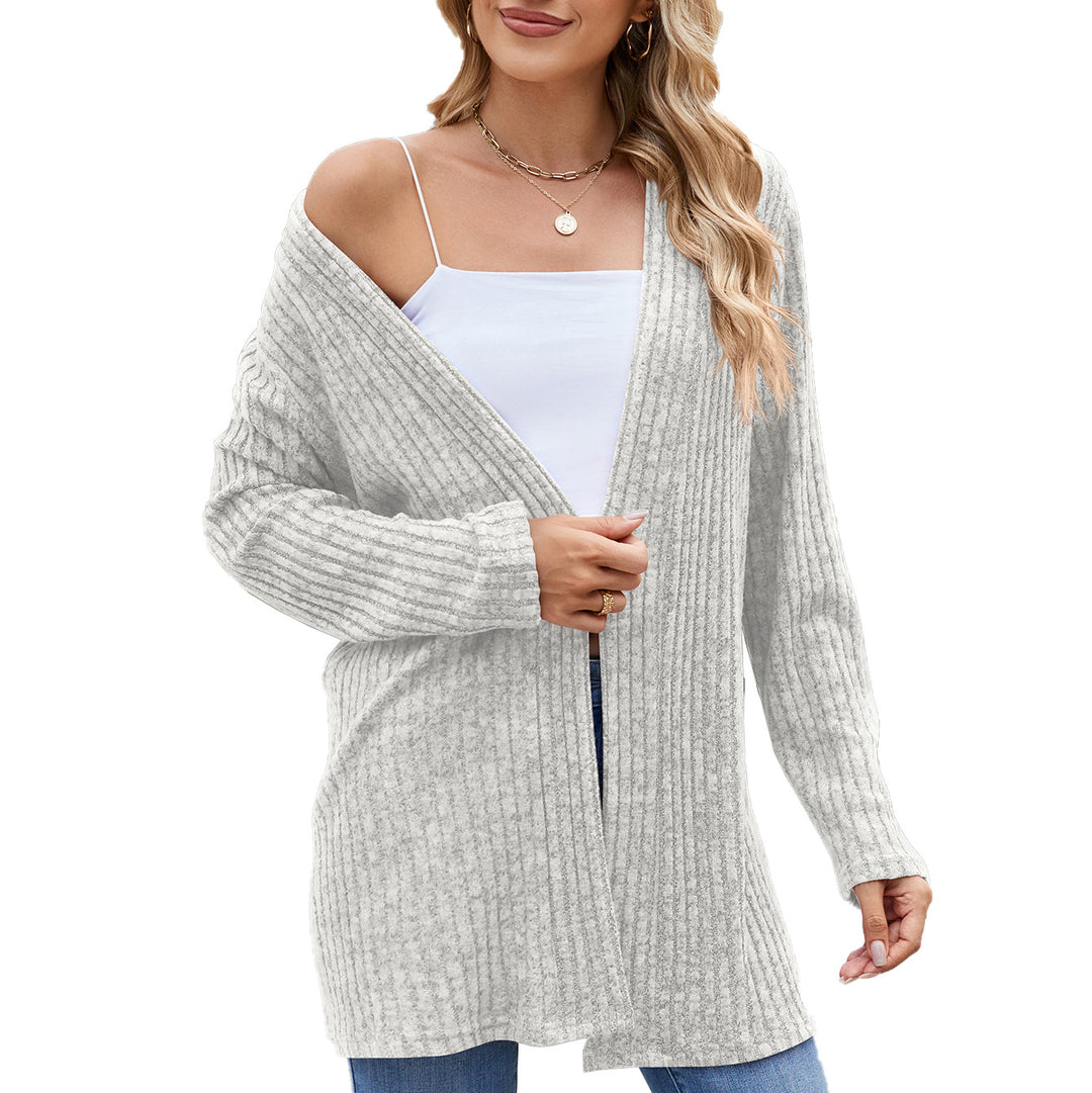 Damen elegante Strickjacke mit offenem Design und feiner Rippenstruktur Drune