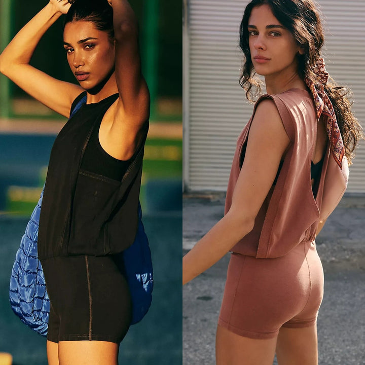 Damen sportlicher Jumpsuit mit elastischem Bund und ärmellosem Design Drune