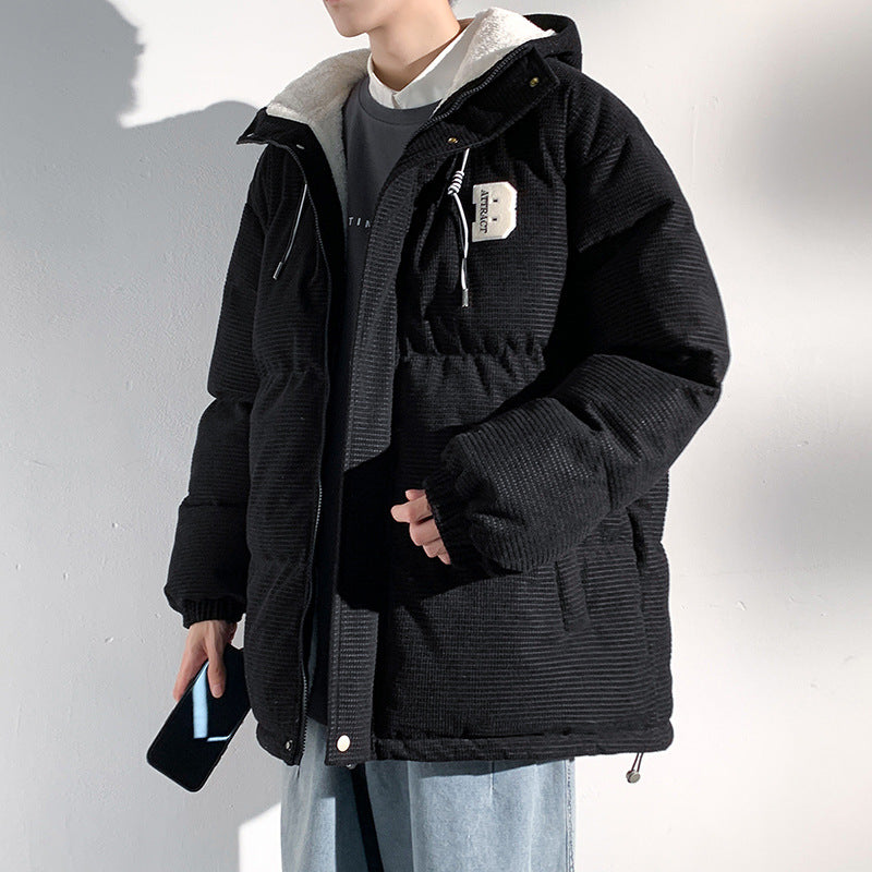 Herren Gepolsterte Cord-Steppjacke mit Kapuze, Teddyfleece-Innenfutter und Oversize-Schnitt Drune