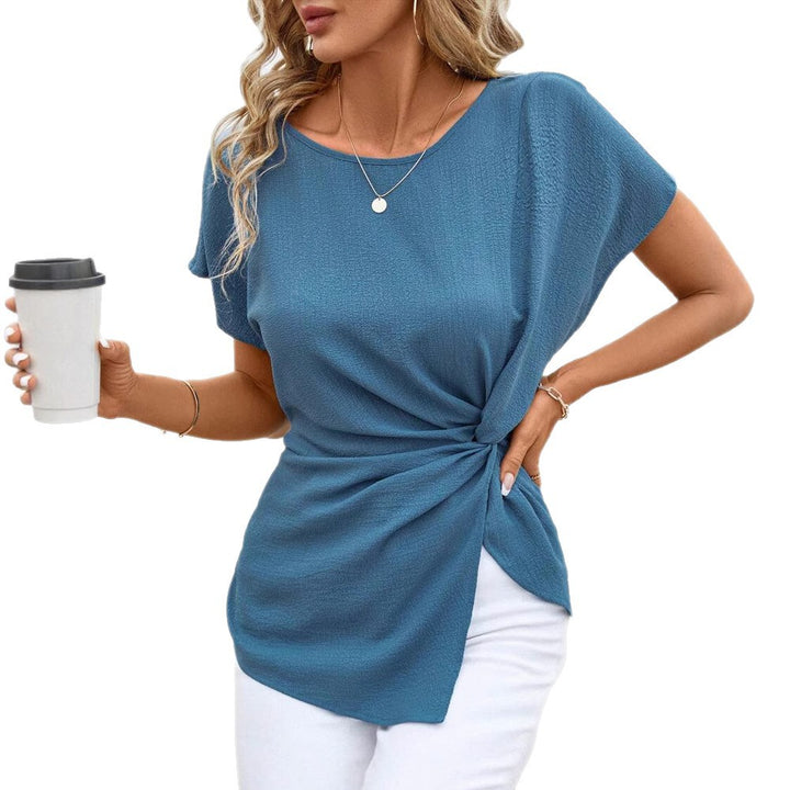 Damen nan tailliertes Kurzarm-Drapéshirt mit seitlicher Knotenschlinge und strukturierter Crêpeoptik Drune
