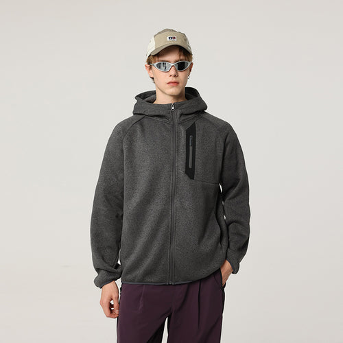 Herren Oversize Kapuzen‑Fleecejacke mit melierter Struktur, durchgehendem Reißverschluss und vertikaler Brusttasche Drune