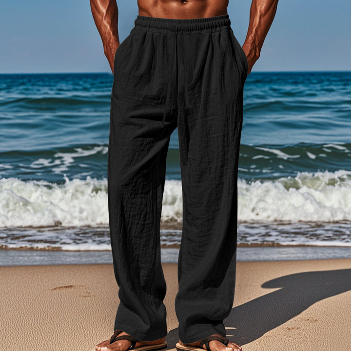 Herren Leichte Leinenhose mit weitem Schnitt, Elastikbund und Kordelzug Drune