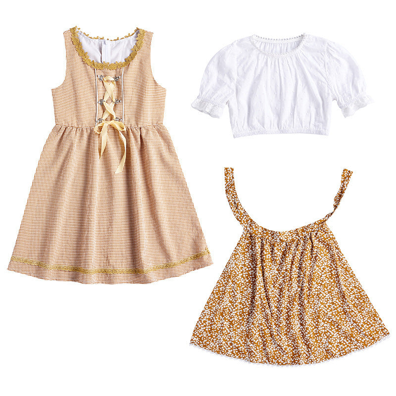 Damen nan traditionelles Trachtenkleid-Set mit geschnürtem Mieder, bestickter Puffbluse und abnehmbarer Schürze Drune