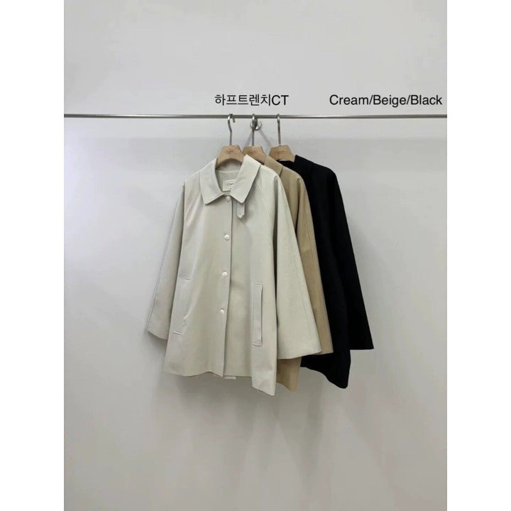 Damen Kurze Oversize-Trenchjacke aus Baumwollmischung mit Hemdkragen Drune