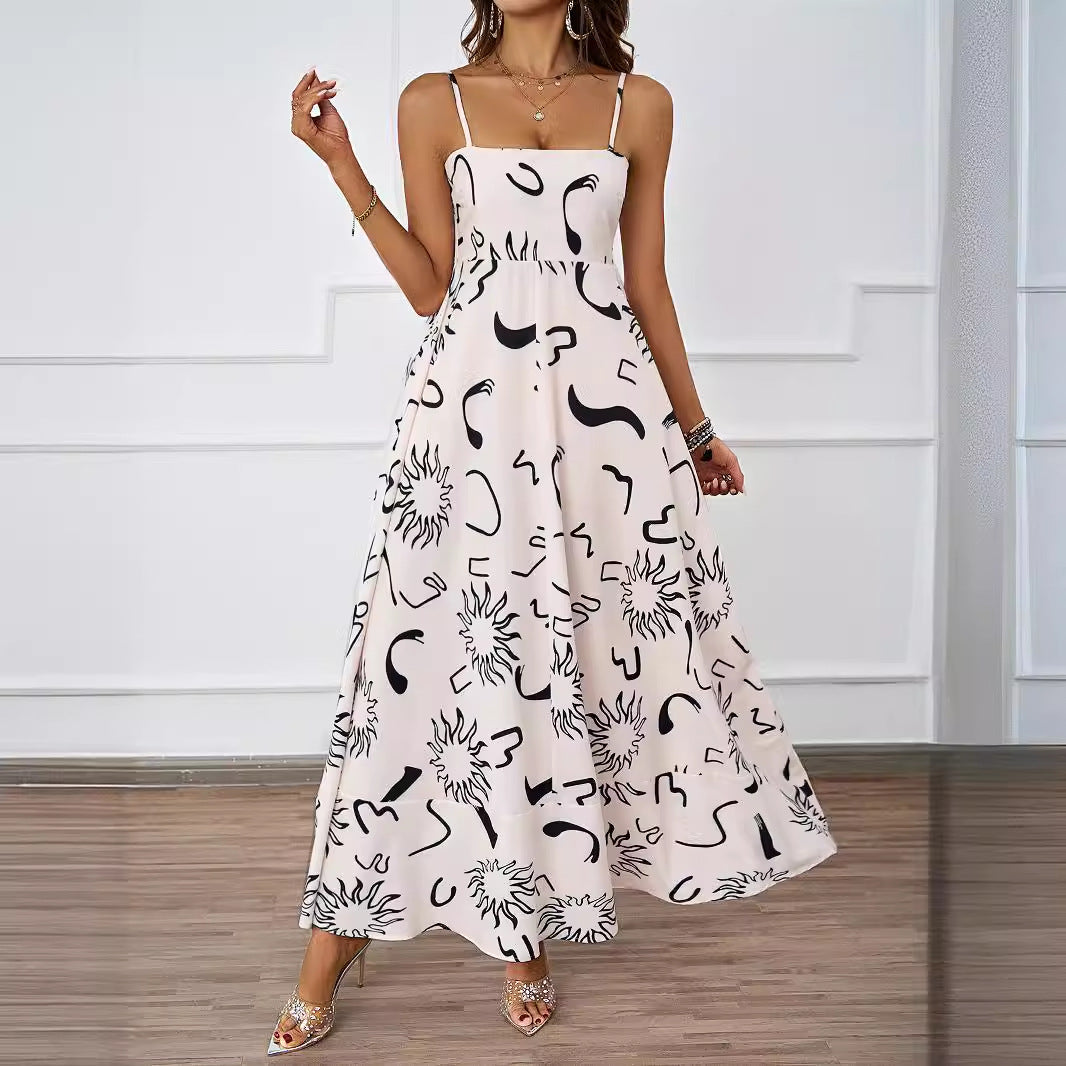 Damen Maxikleid mit modernem graphischem Druck und lockerer Passform Drune