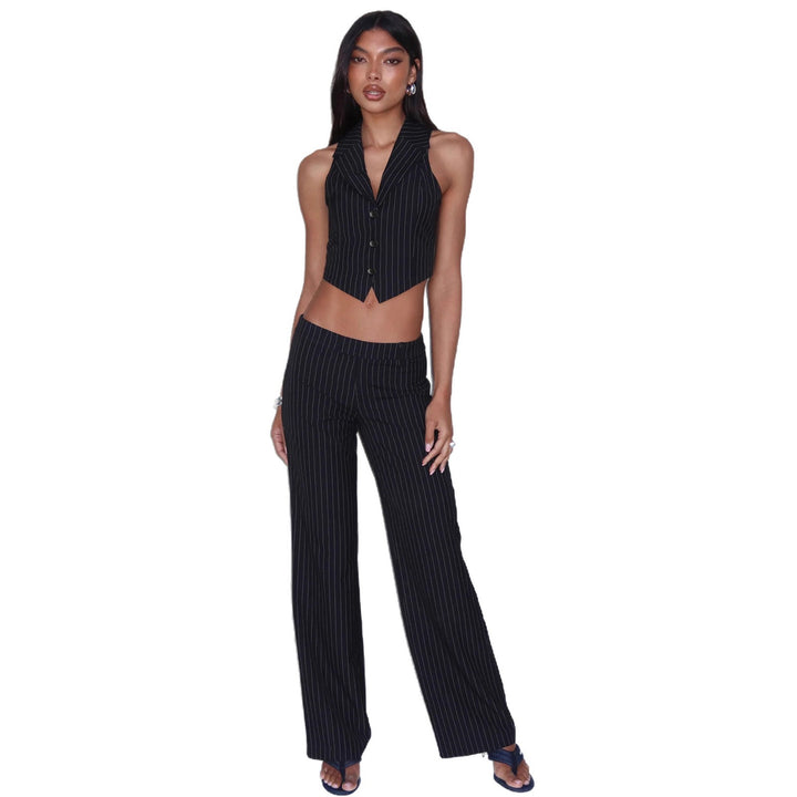 Damen ausgestelltes Bustier-Oberteil mit feinen Streifen und Knopfdetails Drune