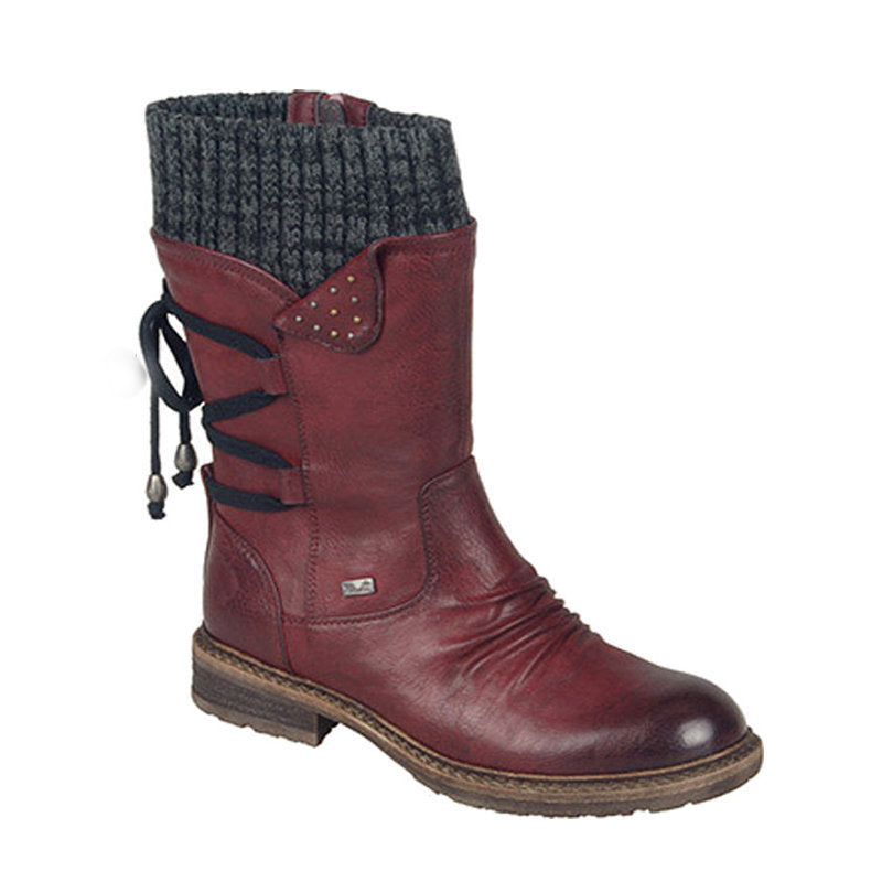 Damen Winterliche Kurzschaft-Stiefelette mit Strickmanschette, Zierkordel und Veloursoptik Drune
