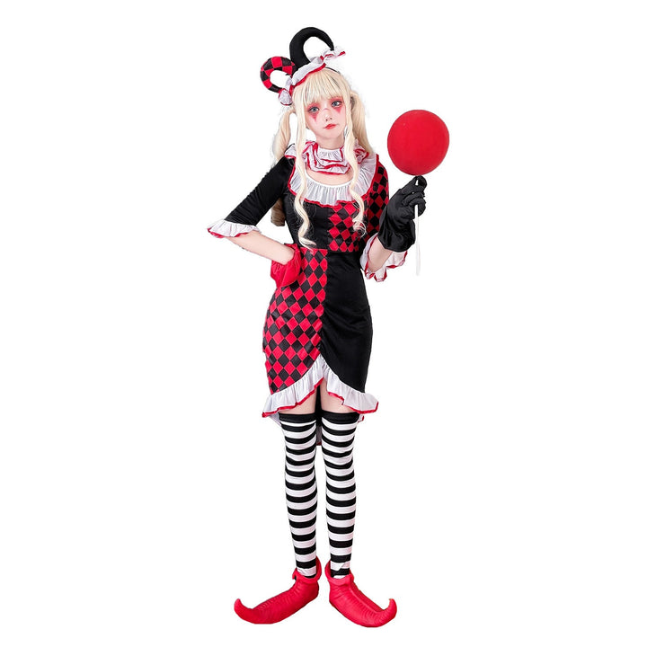 Mädchen Clownkostüm mit verspielt gestreiftem Strumpf und Hut Drune